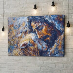 Abstract Painting of Jesus and Lost Lamb Wall Art Canvas 1