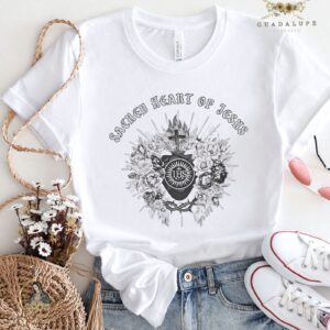Vintage Religious-Themed Gifts: Adult Devotional & Women Catholic T-shirt with Christ & Jesus Sacred Heart 1