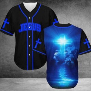 Amazing Jesus Lion King Blue Baseball Tee Jersey Shirt Printed 3D - Gift Men Women