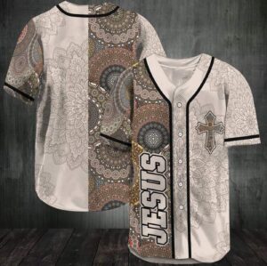 Amazing Jesus Mandala Brown Baseball Tee Jersey Shirt Printed 3D - Gift Men Women