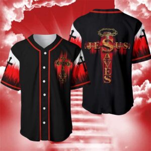 Amazing Jesus Saves Red Black Baseball Tee Jersey Shirt Printed 3D - Gift Men Women