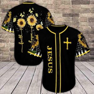Amazing Sunflower and Jesus Baseball Tee Jersey Shirt Printed 3D - Gift Men Women