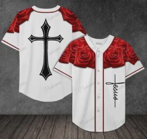Baseball Tee Jesus - Cross and Rose Baseball Tee Jersey Shirt 76 - Gift Men Women