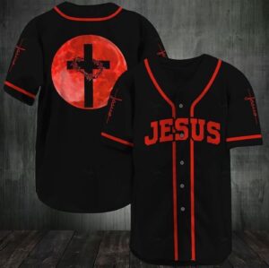 Baseball Tee Jesus - Cross in a red moon Baseball Jersey 107 - Gift Men Women