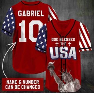 Baseball Tee Jesus - God blesses the America Custom name, number Baseball Jersey 82 - Gift Men Women