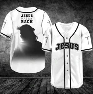 Baseball Tee Jesus - He has my back Baseball Jersey 158 - Gift Men Women