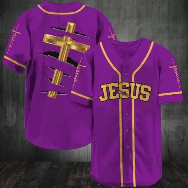Baseball Tee Jesus – The Cross Purple Baseball Jersey 177 – Gift Men Women