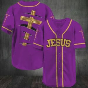 Baseball Tee Jesus - The Cross Purple Baseball Tee Jersey Shirt 177 - Gift Men Women