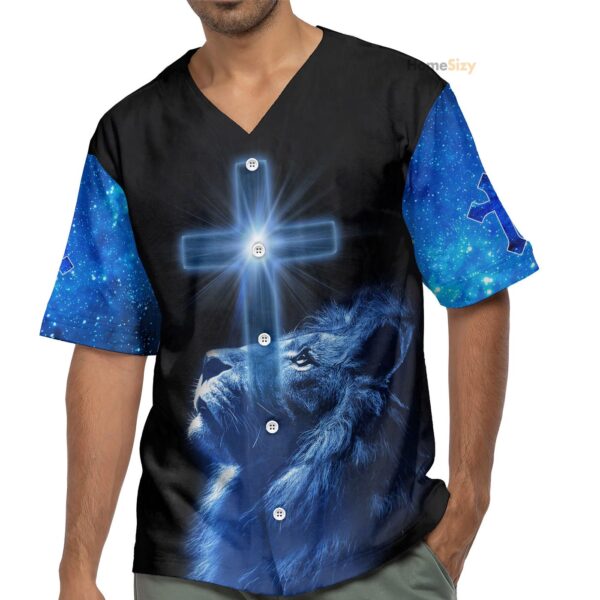 Believe Jesus Blue Lion – Baseball Jersey – Gift Men Women