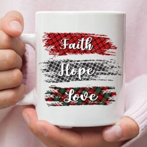 Buffalo Plaid, Faith Hope Love, Christian Coffee Mug