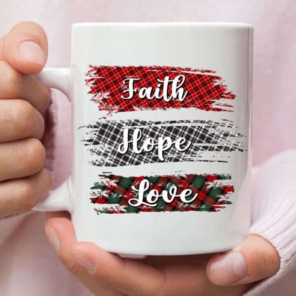 Buffalo Plaid, Faith Hope Love, Christian Coffee Mug