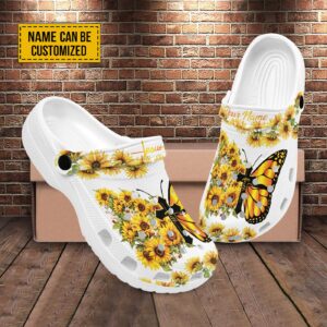 Customized Butterfly & Flower Clogs Shoes Unisex Gift for Jesus Lovers Personalized US 4-12 EUR 36-48 Clogs
