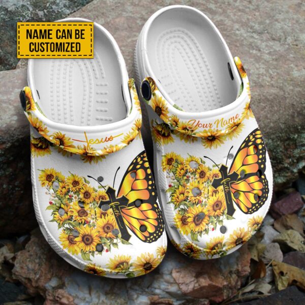 Customized Butterfly & Flower Clogs Shoes Unisex Gift for Jesus Lovers Personalized US 4-12 EUR 36-48 Clogs
