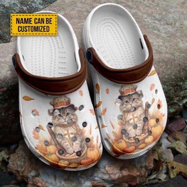 Cat & Pumpkin Cross Customized Clogs Shoes: Unisex Gift for Jesus & Cat Lovers – Personalized US 4-12 EUR 36-48