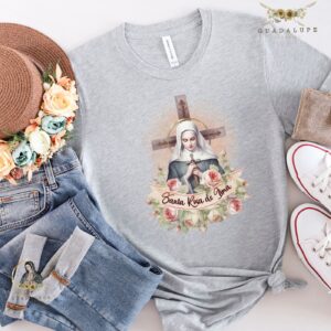 Catholic Unique Gifts: Santa Rosa De Lima & Jesus T-shirts Vintage Floral Devotional & Saints Gifts 1