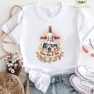 Catholic Unique Gifts: Santa Rosa De Lima & Jesus T-shirts Vintage Floral Devotional & Saints Gifts