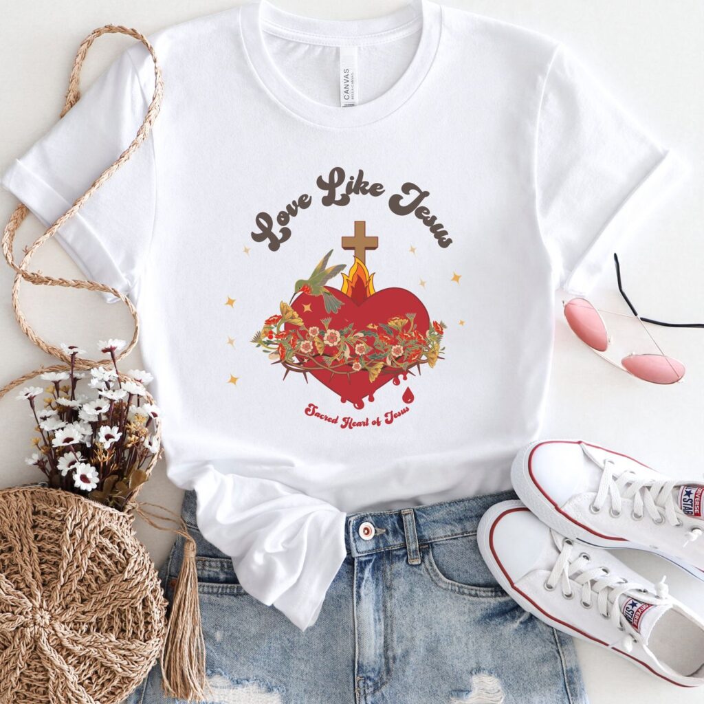 Unique Sacred Heart of Jesus Tee – Love Like Jesus Vintage Floral Faith Shirt Unique Sacred Heart of Jesus Tee – Love Like Jesus Vintage Floral Faith Shirt