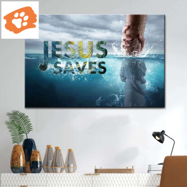 Christian Canvas Wall Art, Jesus Saves, Jesus Reaching Out His Hand
