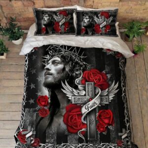 Christian Cross Quilt Bedding Set Jesus Faith Over Fear