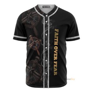 Christian Jesus Faith Over Fear Smoke Black - Baseball Jersey - Gift Men Women 1