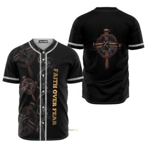 Christian Jesus Faith Over Fear Smoke Black - Baseball Jersey - Gift Men Women