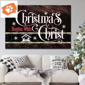 Christmas Begins With Christ Jesus Born Wall Art Canvas, Christian Christmas Decoration