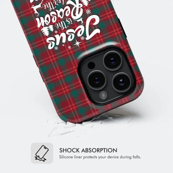 Christmas phone case, Jesus is the reason for the season, Buffalo plaid