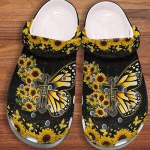 Croc Shoe - Butterfly Cross Faith Sunflower Christian Gift: Embrace Jesus & Overcome FearClog