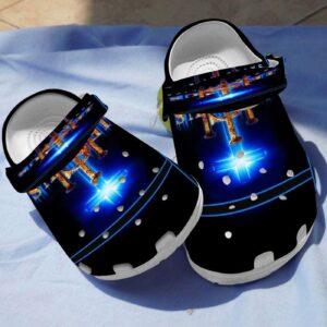 Christian Cross Light Croc Shoe - Jesus Saves My Life in Carbon PatternClog
