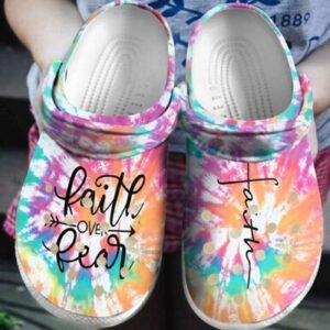 Croc Shoe - Tie Dye Jesus Lovers Christmas Clog: Embrace Faith Over Fear with God-Inspired FootwearClog
