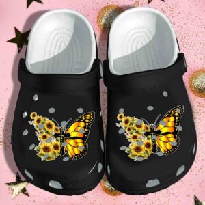 Croc Shoe with Jesus Cross Sunflower Window God and Butterfly DesignClog