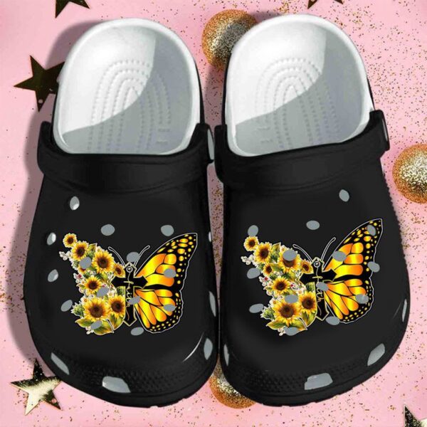 Croc Shoe with Jesus Cross Sunflower Window God and Butterfly DesignClog
