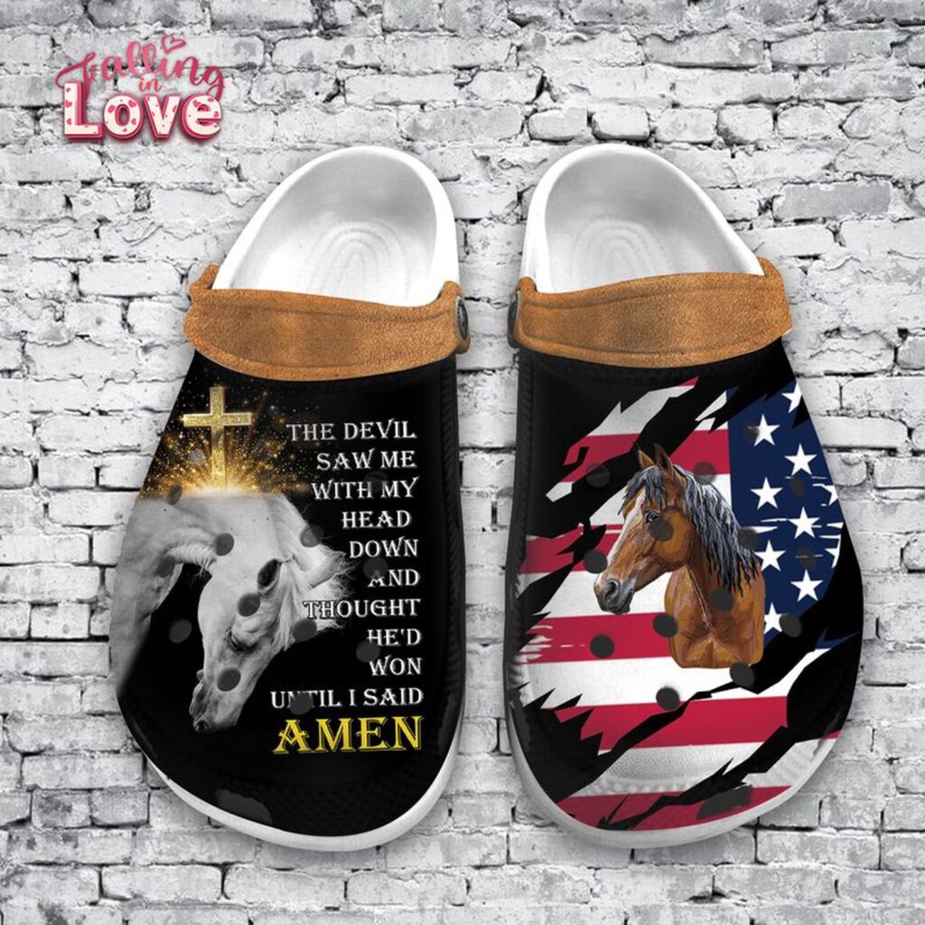 Croc Shoe – Clog Shoe with Jesus Horse American Flag Design: Perfect Christian Rodeo GiftClog Croc Shoe – Clog Shoe with Jesus Horse American Flag Design: Perfect Christian Rodeo GiftClog