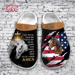 Croc Shoe - Clog Shoe with Jesus Horse American Flag Design: Perfect Christian Rodeo GiftClog