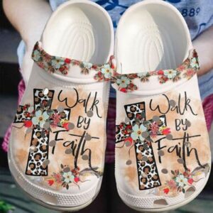 Walk By Faith Floral Jesus Cross Clogs: Christian Women s Croc Shoe Embracing Faith Over FearClog