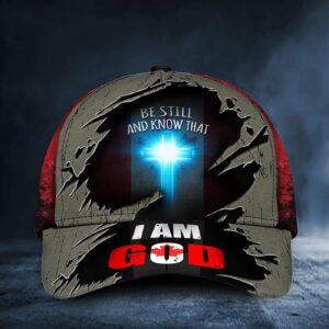 Vintage Canadian Flag Cap with Cross - Be Still and Embrace God: Christian Gifts