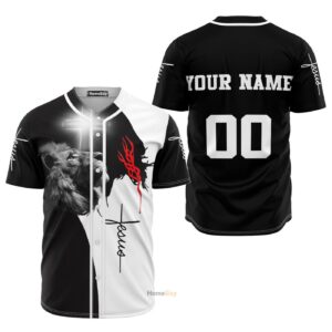Custom Name Jesus And Lion - Personalized Baseball Jersey - Gift Men Women