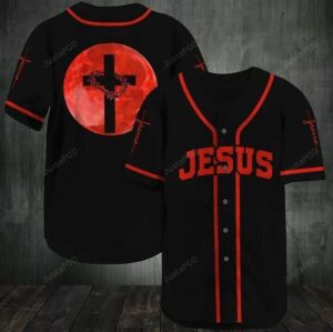 Details about Jesus Cross In A Red Moon Jesus Christian Lord Shirt For Dad Baseball Tee Jersey Shirt - Gift Men Women