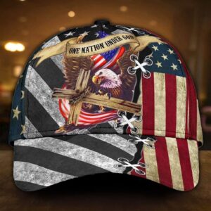 Eagle American Flag Jesus One Nation Under God Hat Vintage Christian Patriotic Mens Cap