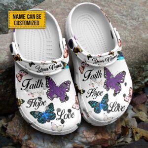 Customized Faith Hope Love Butterfly & Cross Clogs - Perfect Gift for Jesus & Butterfly Lovers