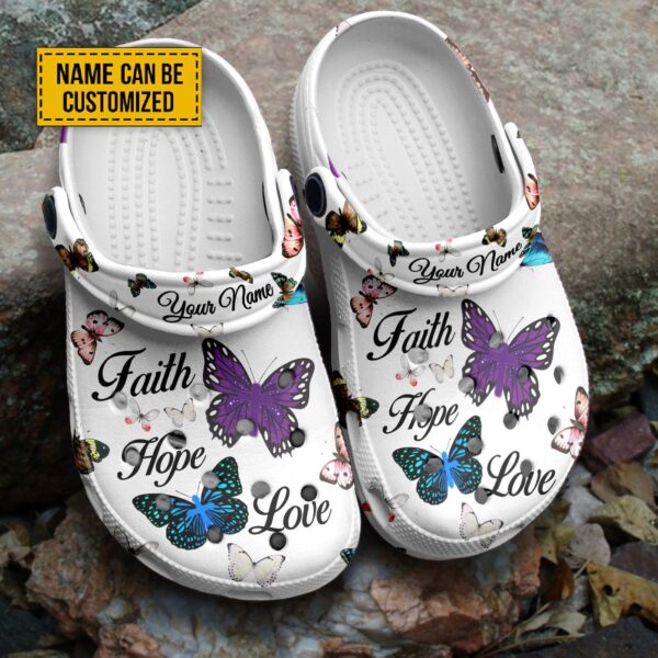 Customized Faith Hope Love Butterfly & Cross Clogs – Perfect Gift for Jesus & Butterfly Lovers