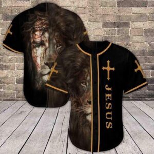 Faith Jesus And Lion Black Orange Baseball Jersey For God - Gift Men Women