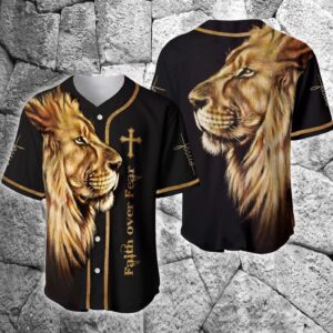 Faith Over Fear Lion King Jesus Black Baseball Jersey For Christian - Gift Men Women