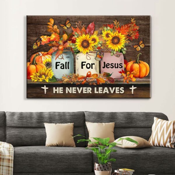 Fall For Jesus, Fall Flowers In Jars, Pumpkins, Wall Art Canvas Print