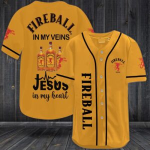 Fireball In My Veins Jesus In My Heart Baseball Jersey - Gift Men Women