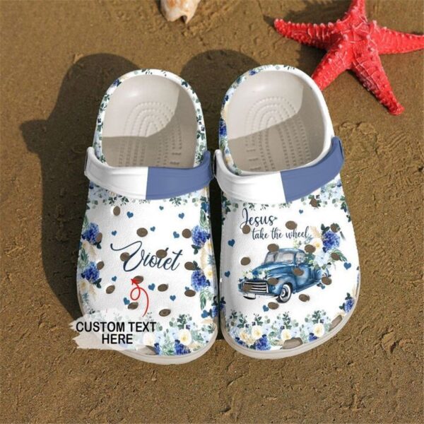 Customized Jesus Takes the Wheel Crocs: Classic Clogs Shoes for a Divine StyleClog