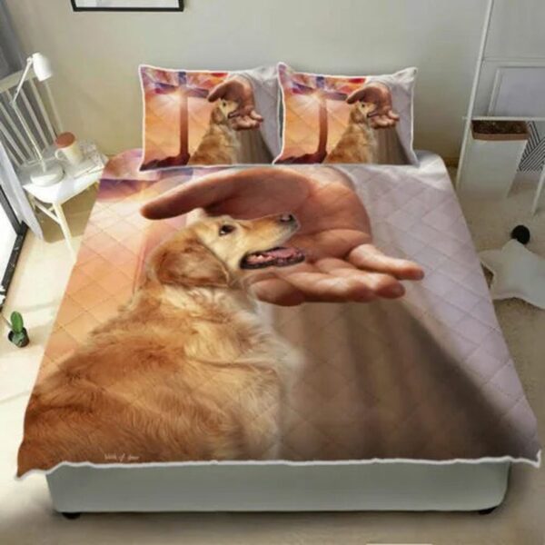 Golden Retriever With Jesus Quilt Bedding Set