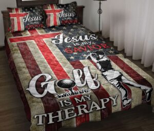 Golf Quilt Set with Jesus Is Gift Savior - Perfect Bedding for Golfers Blanket & Pillowcases Included