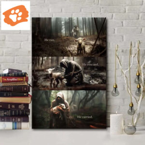 He Ran, He Rescued, He Carried, Jesus and Lost Sheep, Wall Art Canvas