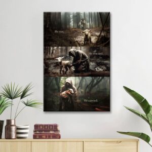 He Ran, He Rescued, He Carried, Jesus and Lost Sheep, Wall Art Canvas 1